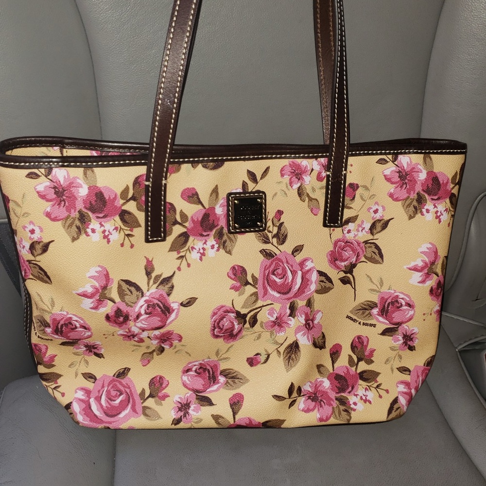 Dooney & Bourke Cream and Pink Floral Tote Bag